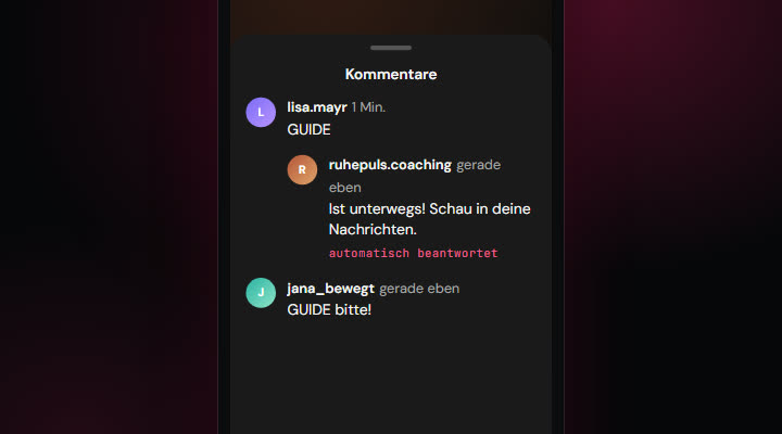 Handy-Bildschirm: Kommentare mit automatischer Antwort unter einem Reel